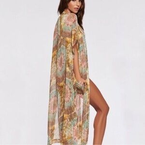 L*Space Roxette‎ Multicolor Duster Cover Up Boho Kimono Sheer Featival Size OS